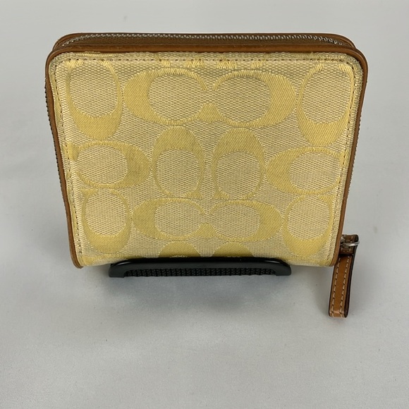 Coach Signature C Jacquard Fabric Zip Around Wallet Yellow with Leather trim - Picture 2 of 15